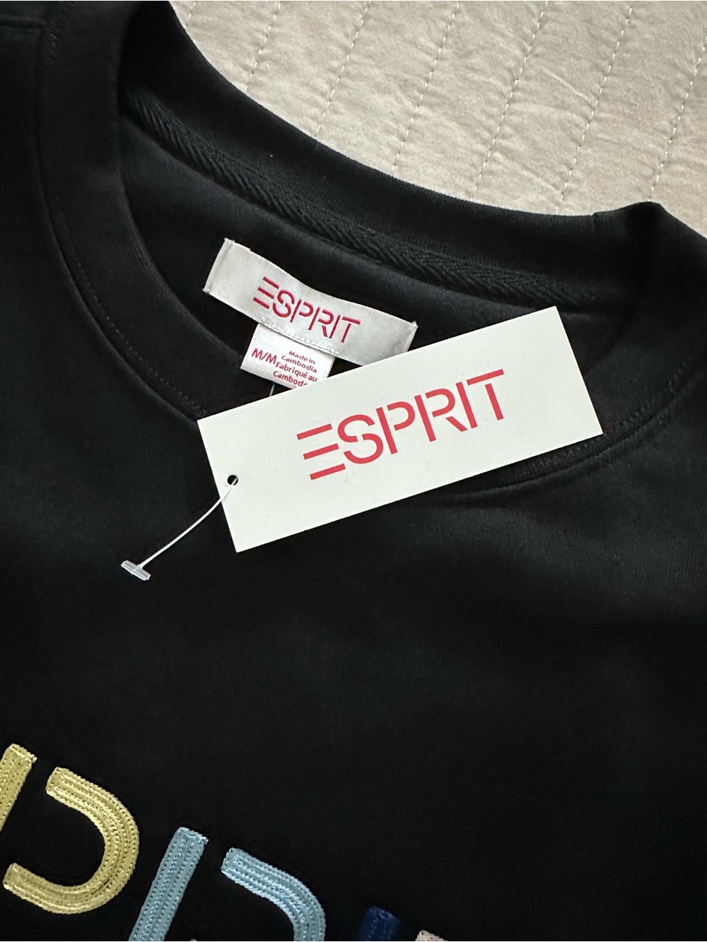 Esprit Black Crewneck Sweatshirt with Multicolor Logo Embroidery - Picture 5 of 6